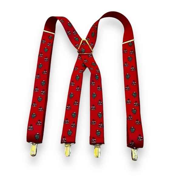 Santa Christmas Suspenders Red Elastic ClipOn CAS W Germany Trees Adjustable 80s - Picture 8 of 9